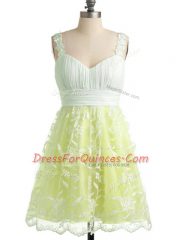 Modern Straps Sleeveless Quinceanera Dama Dress Knee Length Lace Yellow Lace
