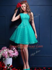 Turquoise Sleeveless Knee Length Beading and Lace Lace Up Quinceanera Court of Honor Dress