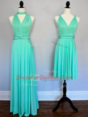 Super Sleeveless Chiffon Floor Length Lace Up Court Dresses for Sweet 16 in Turquoise with Ruching