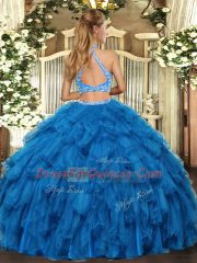 Lovely Royal Blue Sleeveless Beading and Ruffles Floor Length Quinceanera Dresses