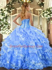 Perfect Floor Length Lace Up Sweet 16 Dresses Lavender for Military Ball and Sweet 16 and Quinceanera with Beading and Ruffled Layers