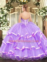 Comfortable Sleeveless Lace Up Floor Length Beading and Ruffled Layers Ball Gown Prom Dress