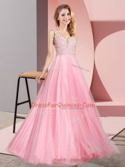 Pretty Tulle Sleeveless Floor Length Homecoming Dress and Lace