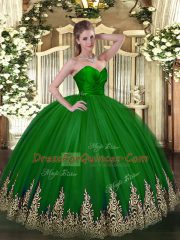 Clearance Green Tulle Zipper Quinceanera Gown Sleeveless Floor Length Appliques
