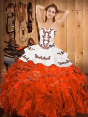 Enchanting Rust Red Sleeveless Embroidery and Ruffles Floor Length Quinceanera Dresses