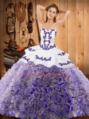 Clearance Sleeveless Sweep Train Embroidery Lace Up Quinceanera Dress