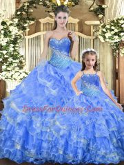 New Style Floor Length Baby Blue Quinceanera Gowns Sweetheart Sleeveless Lace Up