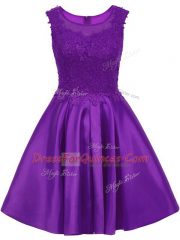 Vintage Purple Satin Zipper Dama Dress Sleeveless Mini Length Lace