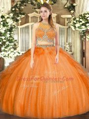 Enchanting Floor Length Orange 15 Quinceanera Dress Scoop Sleeveless Zipper