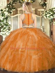 Enchanting Floor Length Orange 15 Quinceanera Dress Scoop Sleeveless Zipper