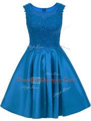 Sumptuous Satin Scoop Sleeveless Zipper Lace Quinceanera Dama Dress in Blue
