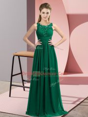 Peacock Green Chiffon Zipper Damas Dress Sleeveless Floor Length Beading and Appliques