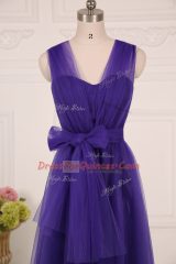 Super Purple Empire Tulle Straps Sleeveless Ruching Floor Length Zipper Vestidos de Damas