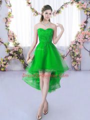 Vintage Green Tulle Lace Up Sweetheart Sleeveless High Low Quinceanera Dama Dress Lace