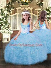 Perfect Floor Length Blue 15th Birthday Dress Sweetheart Sleeveless Lace Up