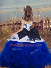 Perfect Fuchsia Lace Up Straps Embroidery and Ruffles Little Girls Pageant Dress Wholesale Sleeveless