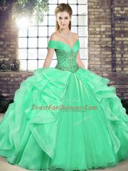 Popular Floor Length Ball Gowns Sleeveless Apple Green 15th Birthday Dress Lace Up