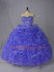 Lavender and Purple Ball Gowns Beading Sweet 16 Dress Lace Up Organza Sleeveless