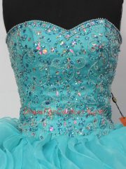 Classical Aqua Blue 15th Birthday Dress Sweet 16 and Quinceanera with Beading and Ruffles Sweetheart Sleeveless Lace Up
