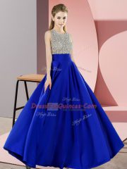 Elegant Floor Length Backless Royal Blue for Prom and Party with Beading