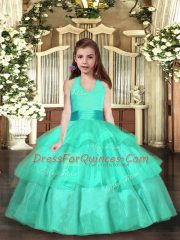 Strapless Sleeveless Organza Little Girls Pageant Gowns Ruffled Layers Lace Up