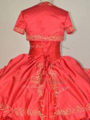 Comfortable Red Sweetheart Neckline Embroidery and Ruffles Quinceanera Gowns Sleeveless Lace Up