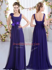 Perfect Purple Straps Neckline Belt and Hand Made Flower Vestidos de Damas Sleeveless Zipper