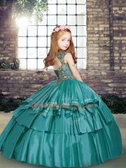 Olive Green Sleeveless Beading Floor Length Little Girls Pageant Dress