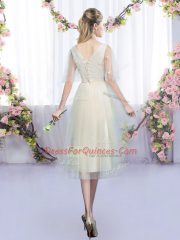 Fantastic Sleeveless Lace and Bowknot Lace Up Court Dresses for Sweet 16