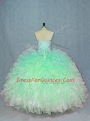 Excellent Sweetheart Sleeveless Lace Up 15th Birthday Dress Teal Organza