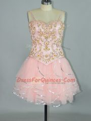 Suitable Pink Sleeveless Tulle Lace Up Homecoming Dress for Prom and Party