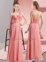 Watermelon Red Sleeveless Floor Length Hand Made Flower Lace Up Quinceanera Court Dresses