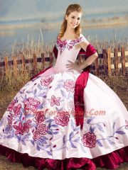 Elegant Fuchsia Sleeveless Floor Length Embroidery Lace Up Vestidos de Quinceanera