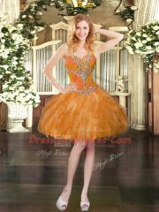 Graceful Orange Evening Dress Prom and Party with Beading and Ruffles Sweetheart Sleeveless Lace Up