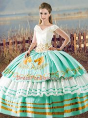 Deluxe Sleeveless Lace Up Floor Length Embroidery and Ruffled Layers 15 Quinceanera Dress