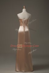 Customized Floor Length Lace Up Prom Party Dress Champagne for Prom and Party and Military Ball with Appliques