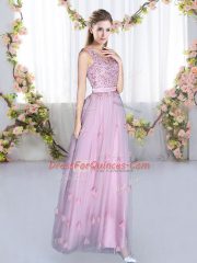 Low Price Lavender Tulle Lace Up V-neck Sleeveless Floor Length Quinceanera Court Dresses Beading and Appliques