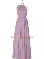 Purple Sleeveless Floor Length Ruching Zipper Prom Evening Gown