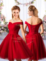 New Style Red Lace Up Dama Dress for Quinceanera Ruching Sleeveless Knee Length