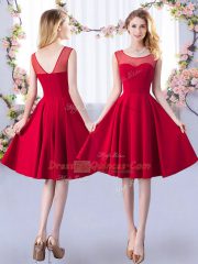 Pretty Sleeveless Knee Length Ruching Zipper Court Dresses for Sweet 16 with Red