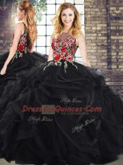 Black Zipper Scoop Embroidery and Ruffles Sweet 16 Dress Sleeveless