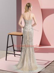Shining Tulle Sleeveless Dress for Prom Sweep Train and Beading