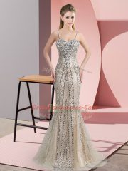 Shining Tulle Sleeveless Dress for Prom Sweep Train and Beading