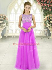 High End Sleeveless Tulle Floor Length Side Zipper Prom Party Dress in Lilac with Beading