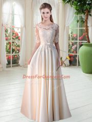 Scalloped Half Sleeves Satin Prom Evening Gown Lace Lace Up