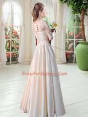 Scalloped Half Sleeves Satin Prom Evening Gown Lace Lace Up