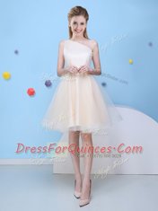 One Shoulder Bowknot Quinceanera Court of Honor Dress Champagne Lace Up Sleeveless Knee Length