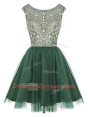 Modern Scoop Sleeveless Tulle Homecoming Dress Beading and Appliques Zipper