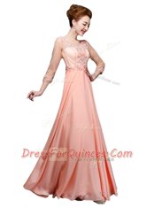 Dazzling Peach Scoop Zipper Beading Dress for Prom 3 4 Length Sleeve
