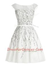New Arrival Scoop Organza Cap Sleeves Mini Length Prom Dress and Beading